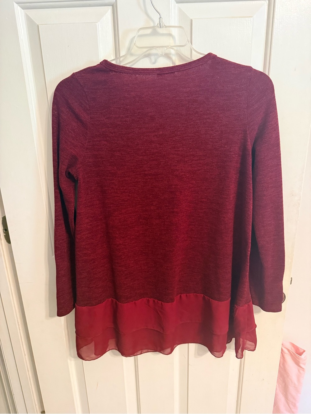 Women's Burgundy Long Sleeve Layered Hem Knit Top
